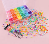 3500+ pcs Rainbow Pony Beads for Jewelry Making, Hair Beads for Braids for Girls, Bracelet Making Kit, Assorted Kandi Beads Kit with Letter and Heart Beads Hair Beader Tool Scissors Elastic String