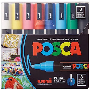 8 Posca Paint Markers, 5M Medium Markers with Reversible Tips, Marker Set of Acrylic Paint Pens | Posca Pens for Art Supplies, Fabric Paint, Fabric Markers, Paint Pen, Art Markers