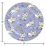 Kitty Unicorn Party Supplies Pastel Rainbow Cat Plates Napkins Set (64 Count)
