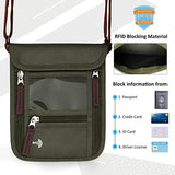 WALNEW Passport Holder Neck Pouch Travel Wallet for Women and Men, RFID Blocking Security Slim Traveling Wallet with Around Neck Lanyard Strap, Army Green
