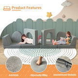 wanan Kids Couch 10PCS, for Toddler with Modular for Playroom Bedroom, 10 in 1 Multifunctional Couch for Playing, Creativing, Sleeping, Indoor Sofa (Grey)