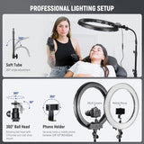 NEEWER Ring Light 18inch Kit: 55W 5600K Professional LED with Stand and Phone Holder, Soft Tube & Bag for Tattoo Lash Extension Barber Makeup Artist Studio Video Photography Lighting, RL-18