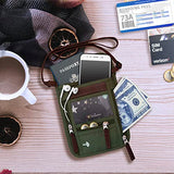 WALNEW Passport Holder Neck Pouch Travel Wallet for Women and Men, RFID Blocking Security Slim Traveling Wallet with Around Neck Lanyard Strap, Army Green