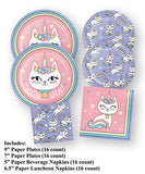 Kitty Unicorn Party Supplies Pastel Rainbow Cat Plates Napkins Set (64 Count)
