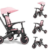 Newtronx Trixplorer Foldable Tricycle-Toddler Tricycle Removable Push Handle, Rotatable Seat, Adjustable Canopy, Safety Harness, Storage, Basket-Tricycle for Toddlers for 1-5 Year Old (Pink/Princess)