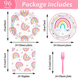 96 PCS Rainbow Party Plates Napkins Rainbow Themed Party Tableware Rainbow Dessert Disposable Paper Plates Napkins Birthday Baby Shower Party Decorations Supplies Favors for 24 Guests
