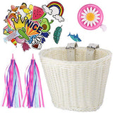 Boao Kid's Bicycle Basket Streamers Set, Unicorn Children's Bike Handlebar Wicker Basket Bike Streamers Bell and Stickers,Bike Basket Front Decoration for Girls (White)