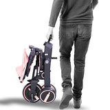 Newtronx Trixplorer Foldable Tricycle-Toddler Tricycle Removable Push Handle, Rotatable Seat, Adjustable Canopy, Safety Harness, Storage, Basket-Tricycle for Toddlers for 1-5 Year Old (Pink/Princess)