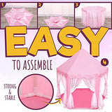 ORIAN Princess Castle Playhouse Tent for Girls with LED Star Lights – Indoor & Outdoor Large Kids Play Tent – ASTM Certified, Princess Tent Gift, 230 Polyester Taffeta. Pink 55"x53".