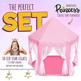 ORIAN Princess Castle Playhouse Tent for Girls with LED Star Lights – Indoor & Outdoor Large Kids Play Tent – ASTM Certified, Princess Tent Gift, 230 Polyester Taffeta. Pink 55"x53".