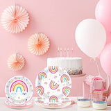 96 PCS Rainbow Party Plates Napkins Rainbow Themed Party Tableware Rainbow Dessert Disposable Paper Plates Napkins Birthday Baby Shower Party Decorations Supplies Favors for 24 Guests