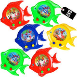 Fish Ring Toss Water Games for Kids - (Pack of 12) Handheld Retro Mini Game Pocket Travel Toys for Car Road Trips, Party Favors and Game Prizes