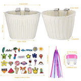 Boao Kid's Bicycle Basket Streamers Set, Unicorn Children's Bike Handlebar Wicker Basket Bike Streamers Bell and Stickers,Bike Basket Front Decoration for Girls (White)