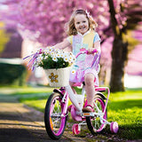 Boao Kid's Bicycle Basket Streamers Set, Unicorn Children's Bike Handlebar Wicker Basket Bike Streamers Bell and Stickers,Bike Basket Front Decoration for Girls (White)
