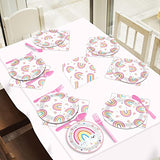 96 PCS Rainbow Party Plates Napkins Rainbow Themed Party Tableware Rainbow Dessert Disposable Paper Plates Napkins Birthday Baby Shower Party Decorations Supplies Favors for 24 Guests