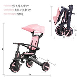 Newtronx Trixplorer Foldable Tricycle-Toddler Tricycle Removable Push Handle, Rotatable Seat, Adjustable Canopy, Safety Harness, Storage, Basket-Tricycle for Toddlers for 1-5 Year Old (Pink/Princess)