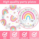 96 PCS Rainbow Party Plates Napkins Rainbow Themed Party Tableware Rainbow Dessert Disposable Paper Plates Napkins Birthday Baby Shower Party Decorations Supplies Favors for 24 Guests