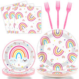 96 PCS Rainbow Party Plates Napkins Rainbow Themed Party Tableware Rainbow Dessert Disposable Paper Plates Napkins Birthday Baby Shower Party Decorations Supplies Favors for 24 Guests