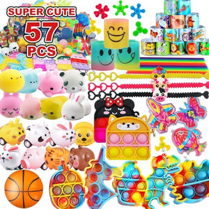 57PC Premium Party Favors for Kids,Assortment Cute Mini Pop Toys for Classroom Rewards,Carnival Prizes,Pinata Fillers,Treasure Chest, Prize Box Goody Bag Stuffers for 3-6-10 Boys and Girls